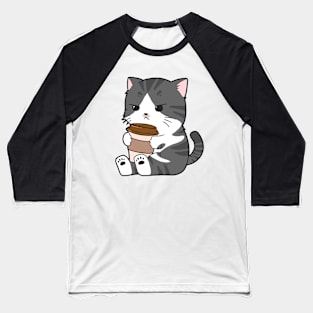 Tabby Cat Drinking Coffee Baseball T-Shirt